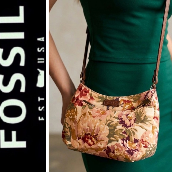 Fossil Handbags - Fossil Canvas Leather Trim Crossbody Bag